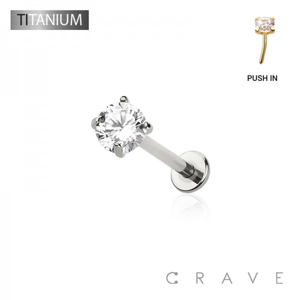 4MM DISK IMPLANT GRADE TITANIUM PRONG SET PUSH IN THREADLESS LABRET